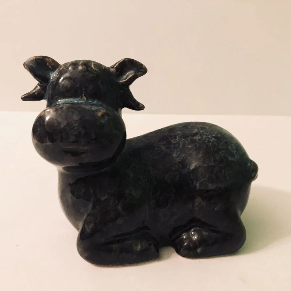 Vintage Cow Figurine 5 Inch Long Ceramic Figure Chip on Ear